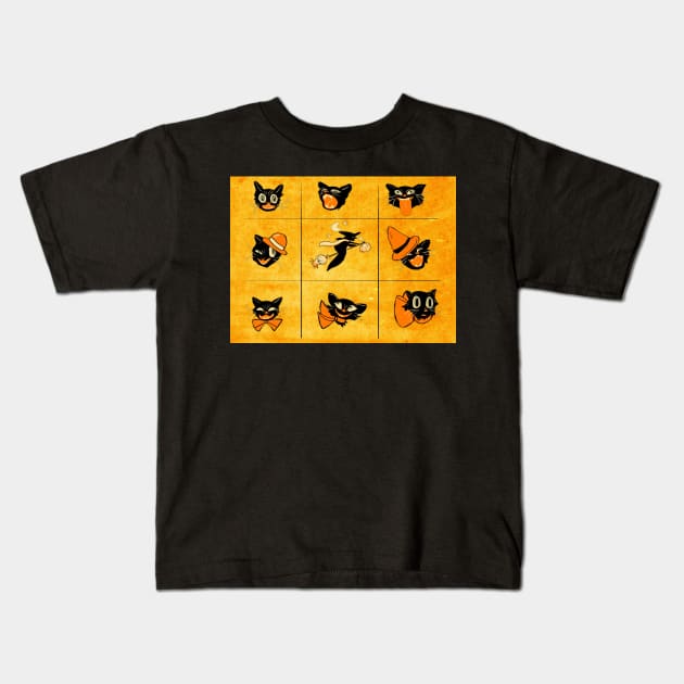 Vintage Style Halloween Cat Grid Kids T-Shirt by Hillopurkki
